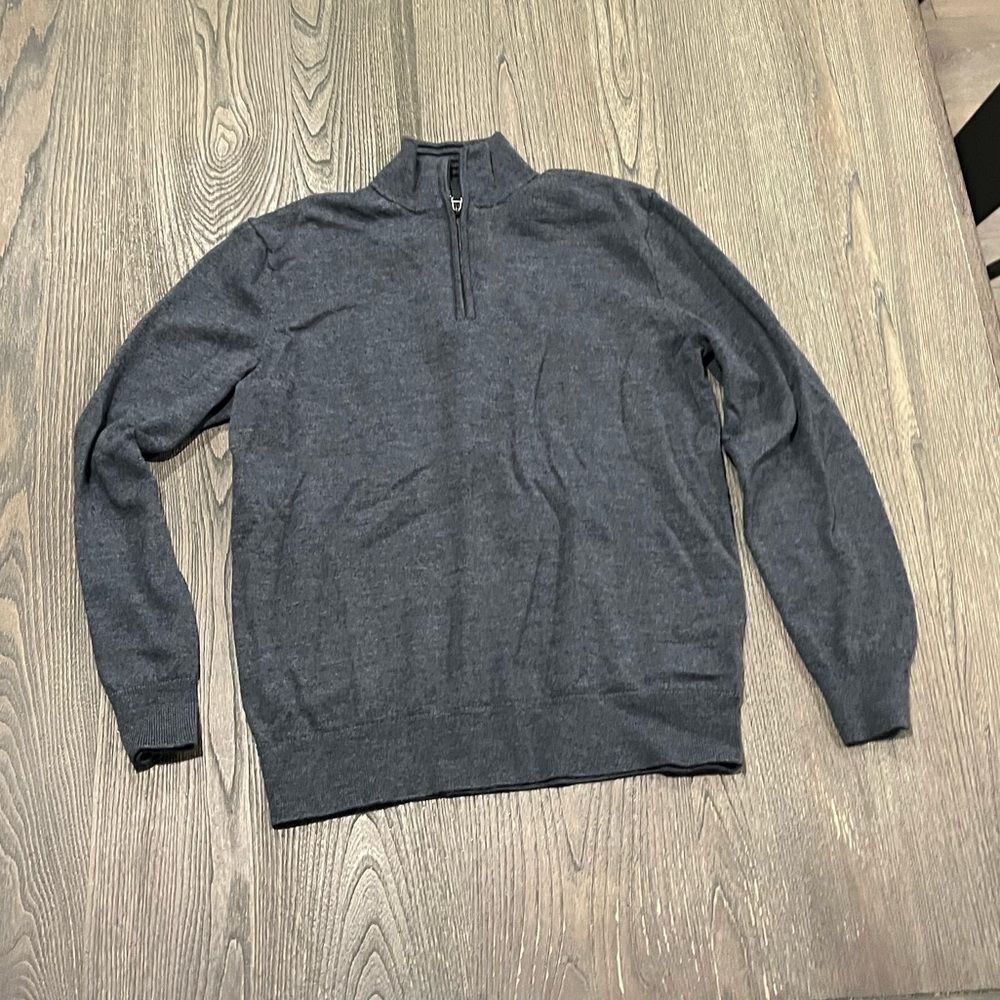 UNTUCKit Belguardo 1/2 Zip Sweater 100% Merino Wool Long Sleeve Mock Neck Gray S